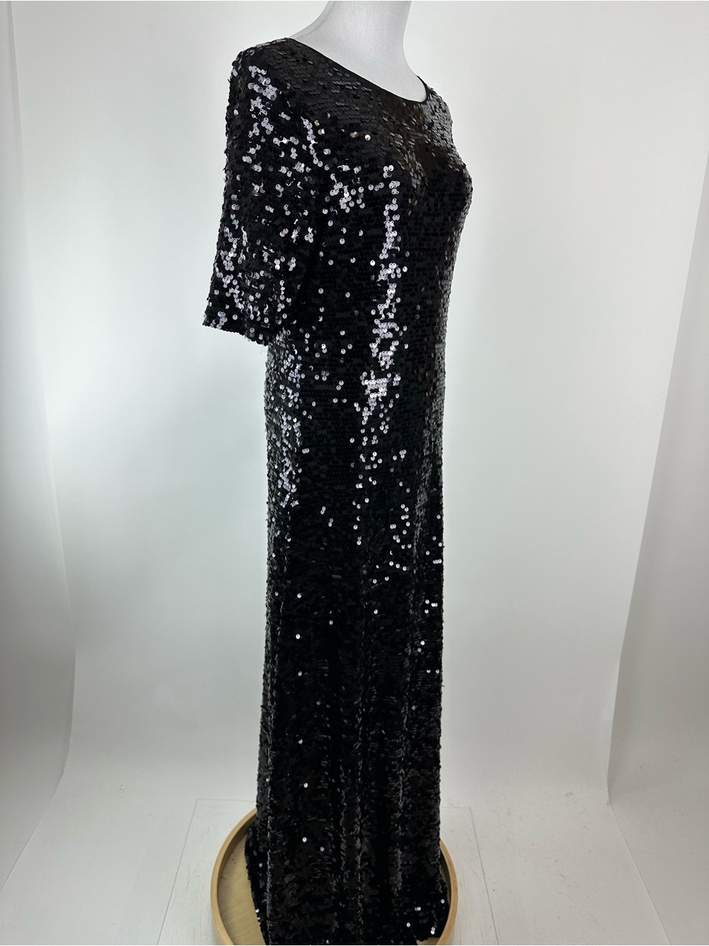 BCBGMAXAZRIA Ennor Black Sequin Floor Length Low Back Dress Size Large - Picture 4 of 13